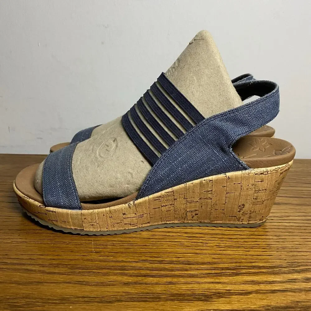 Skechers Beverlee-Smitten Kitten Luxe Foam Denim Comfort Wedge Shoes Womens 8